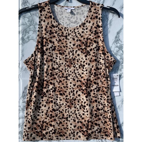 Bar III Plus Size 1X Cheetah Print Sleeveless Top self lined front body only - Picture 1 of 8